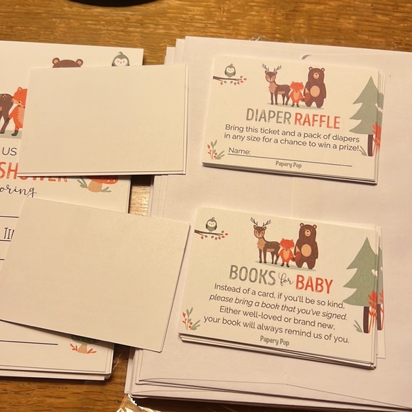 💚3 for $15💚 14 Woodland Animals Baby Shower Invitations Envelopes Inserts NEW - Picture 7 of 16